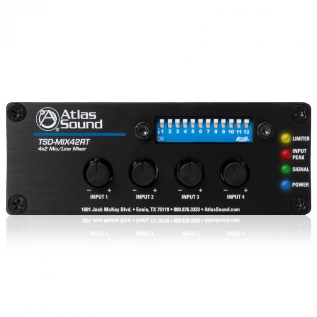 Atlas Sound TSD-MIX42RT Mic/Line Mixer with Priority Sense and Remote Control