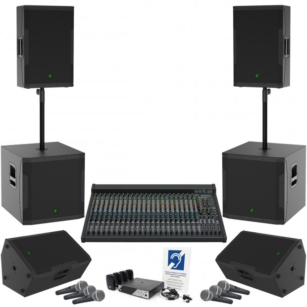 Auditorium Sound System with 6 Mackie SRM Series Speakers and 2404VLZ4 Mixer