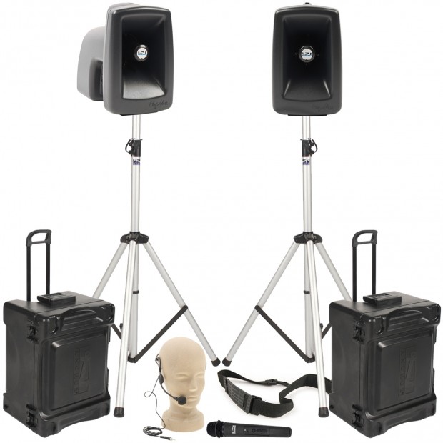 Stadium Portable PA System with Anchor Audio MegaVox 2 Bluetooth Battery-Powered Speakers and Wireless Microphones