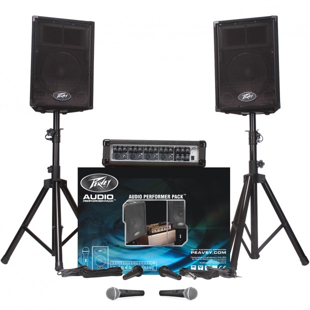 Peavey Audio Performer Pack PA System Package Built-in Digital Reverb 100 Watts with 2 FREE Extra UC1S Vocal Mics (Discontinued)