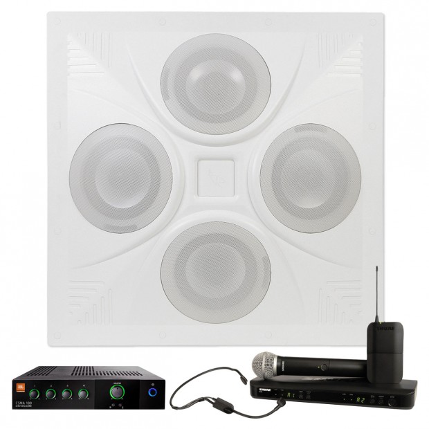 Conference Room Sound System with Ceiling Speaker JBL Mixer Amplifier and Shure Dual Channel Combo Wireless System