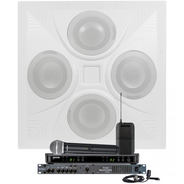 Conference Room Sound System with Ceiling Speaker Array Rolls MA1705 Mixer Amplifier and Shure Wireless System