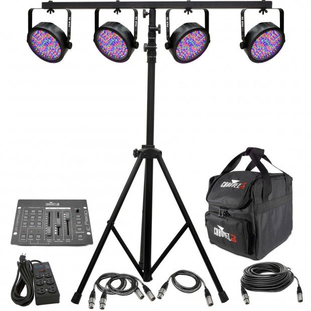 CHAUVET DJ Lighting System with 4 SlimPAR 56 PAR Cans and Obey 3 Controller and Stand