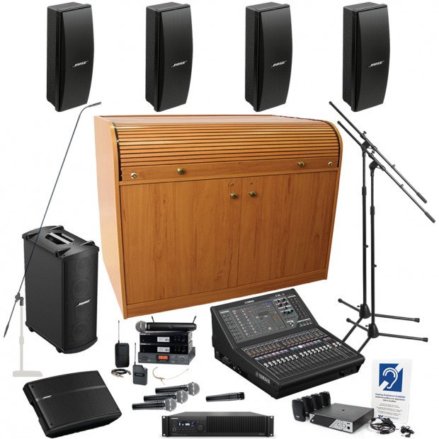 Church Sound System with Yamaha QL1 Mixing Console 4 Bose Panaray 402 Series IV Speakers and Raxxess Chief Roll Top Desk (Discontinued)