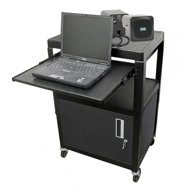 Classroom AV Media Cart Sound System with 2 Speakers, Adjustable Cart with Surge Protector, Locking Security Cabinet and Lap Top Shelf (Discontinued Components)