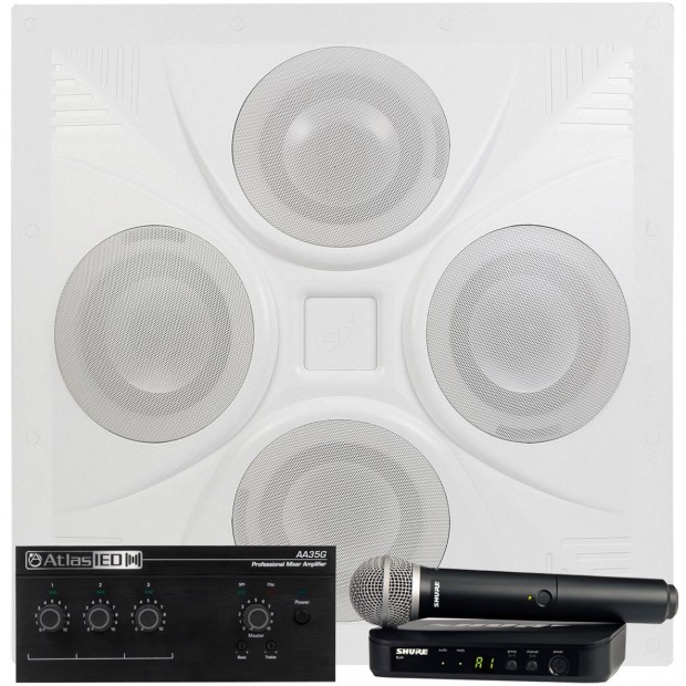 Wireless Classroom Sound System with Ceiling Speaker Array Atlas Sound AA35G Mixer Amplifier and Wireless Microphone