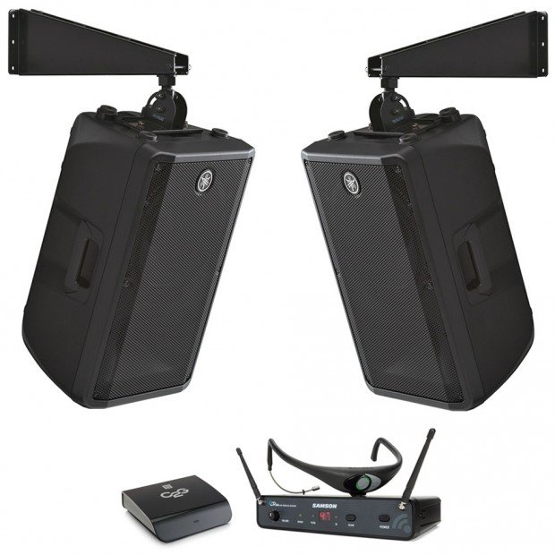 Fitness Affiliate Sound System with 2 Yamaha DBR12 Loudspeakers Bluetooth Receiver and Samson Airline 88x AH8 Headset (Discontinued Components)