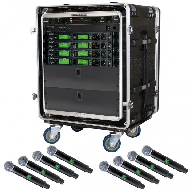 Shure High-End Multi-Channel Wireless UHF-R Microphone Rack System with 8 Handheld Microphones (Discontinued)