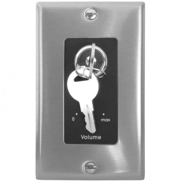 Lowell KL100-DSB Keylock Series 100W Volume Control with Key Switch - Stainless Steel and Black