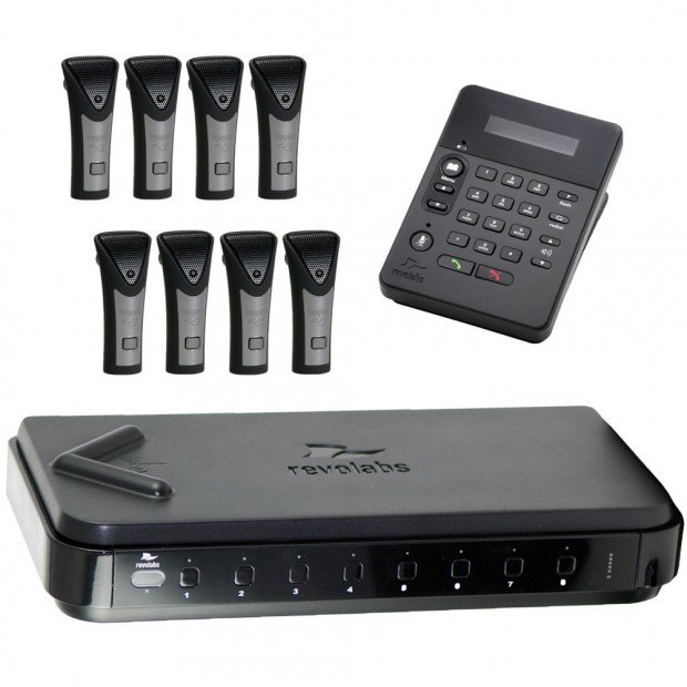 Teleconferencing Sound System for Large Rooms with 8 Revolabs Wireless Microphones (Discontinued)