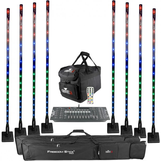 CHAUVET DJ Wireless Lighting System with 8 Freedom Sticks and Obey 40 D-Fi Wireless DMX Controller (Discontinued)