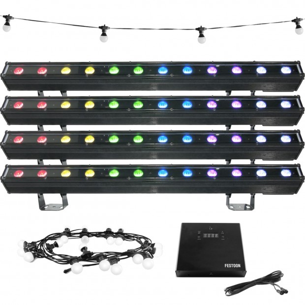 Chauvet Outdoor Hospitality Lighting Package with 4 COLORband PiX IP Indoor/Outdoor Wash Strip Lights and Chauvet DJ Festoon Lights (Discontinued Components)
