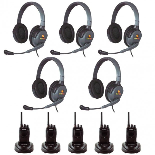 Eartec Scrambler 5-User SC-1000 2-Way Radio System with Max4G Double Inline PTT Headsets