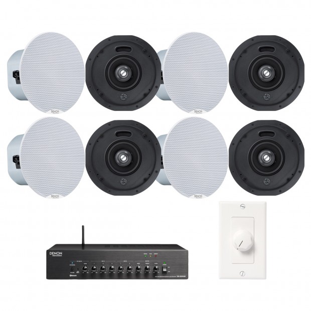 Office Sound System Wireless Bluetooth Music Streaming with 8 Denon DN-104S Ceiling Speakers and DN-333XAB Mixer Amplifier (Discontinued)