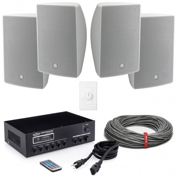 Small Office Sound System Package with 4 Yamaha Surface Mount Speakers and 60W Bluetooth Mixer Amplifier