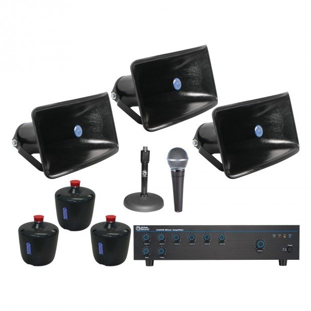 Public Address Sound System with 3 Atlas Sound Wide Dispersion Reflex Sound Horns and Mixer Amplifier