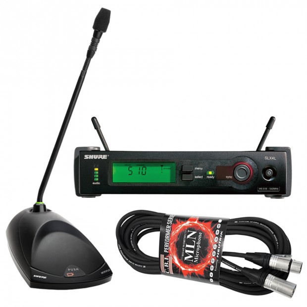 Shure MX410/C 10" Gooseneck Microphone SLX4L Wireless Receiver and MX890 Wireless Desktop Base (Receiver Discontinued)
