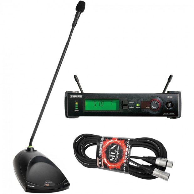 Shure MX415/C 15" Gooseneck Microphone SLX4L Wireless Receiver and MX890 Wireless Desktop Base (Receiver Discontinued)