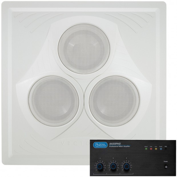 Retail Store Sound System with Vector Ceiling Speaker Atlas Sound AA30PHD Mixer Amplifier
