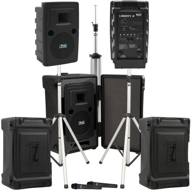Portable Stadium Sound System with 3 Wireless Speakers, 2 Wireless Microphones, Bluetooth and 117 dB Output for Crowds of up to 4,500