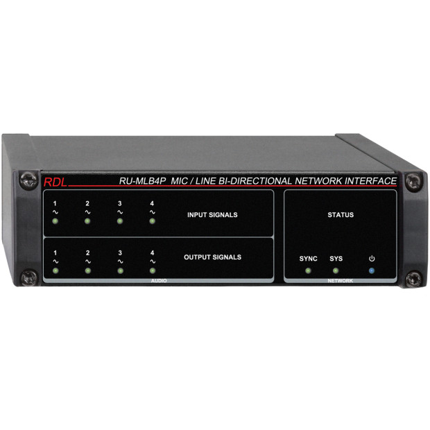 RDL RU-MLB4P 4x4 Mic/Line Bi-Directional Dante Network Interface