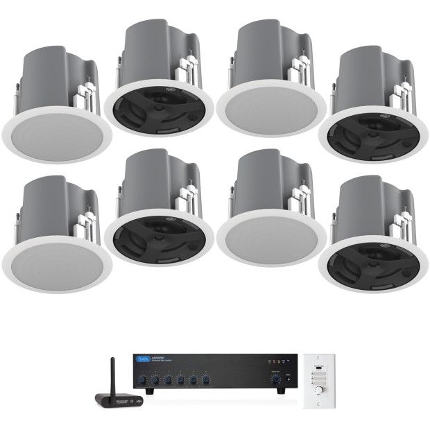 Retail Store Sound System with 8 Atlas Sound FAP63T In-Ceiling Loudspeakers, Atlas Sound Mixer Amplifier and Bluetooth Adapter