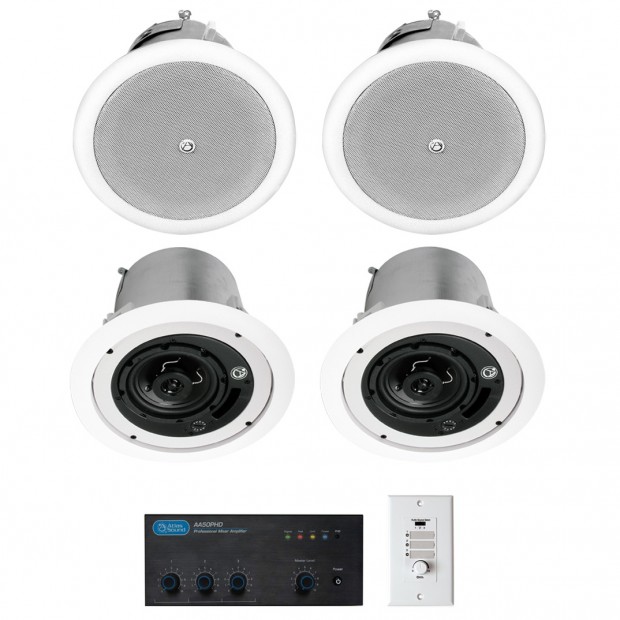 Restaurant Sound System with 4 Atlas Sound FAP42T In-Ceiling Loudspeakers and Mixer Amplifier