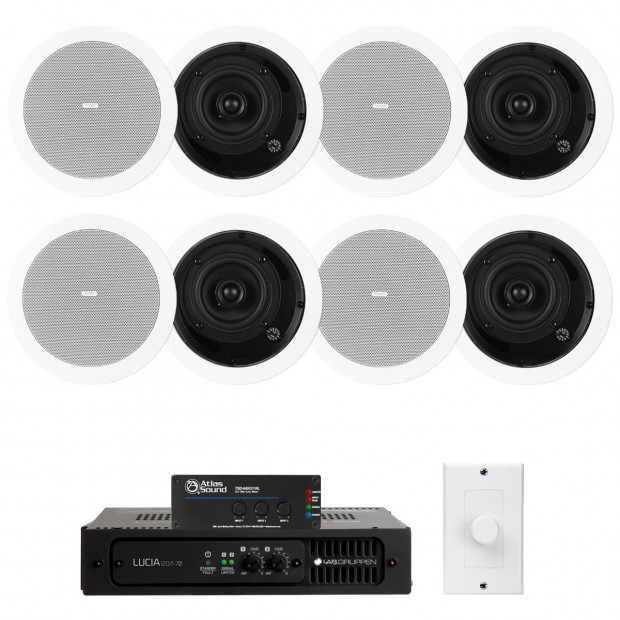 Restaurant Sound System with 8 Tannoy CVS In-Ceiling Speakers Lab Gruppen LUCIA Amplifier and Atlas Sound Mixer (Discontinued)