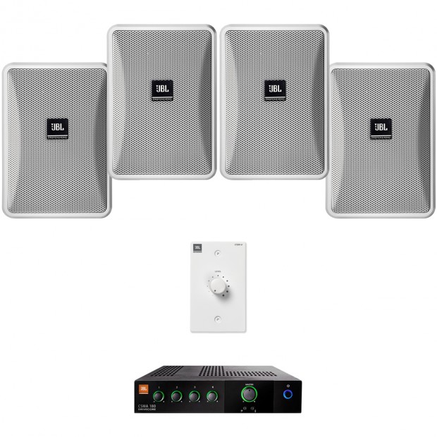 Retail Store Sound System with 4 JBL Control 23-1 Wall Mount Loudspeakers and Mixer Amplifier