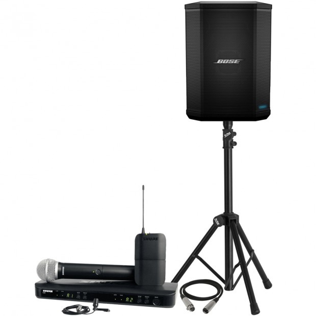 Corporate Event Sound System with Bose S1 Pro Bluetooth Streaming, Dual Wireless Mics and Mini-Adjustable Speaker Stand
