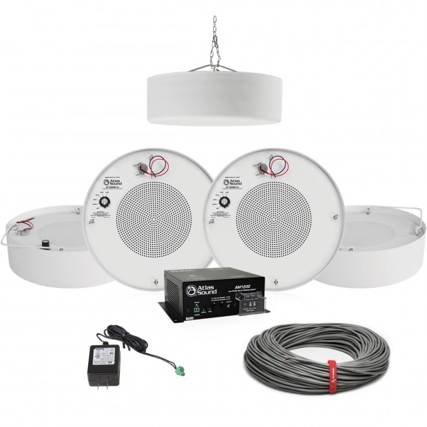 Office Sound Masking System with Atlas Sound Pendant Mount Speakers and White Noise Generator for up to 1200SF