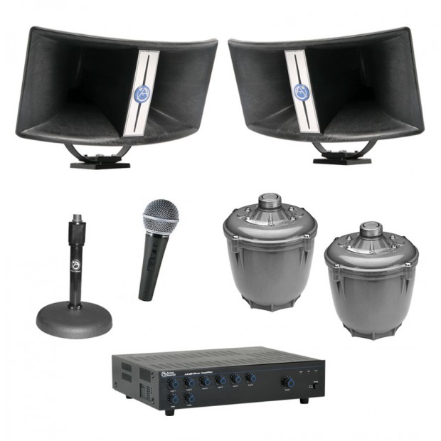 Stadium Sound System with 2 Atlas Sound Bi-Axial Paging Horns and Mixer Amplifier (Discontinued Components)