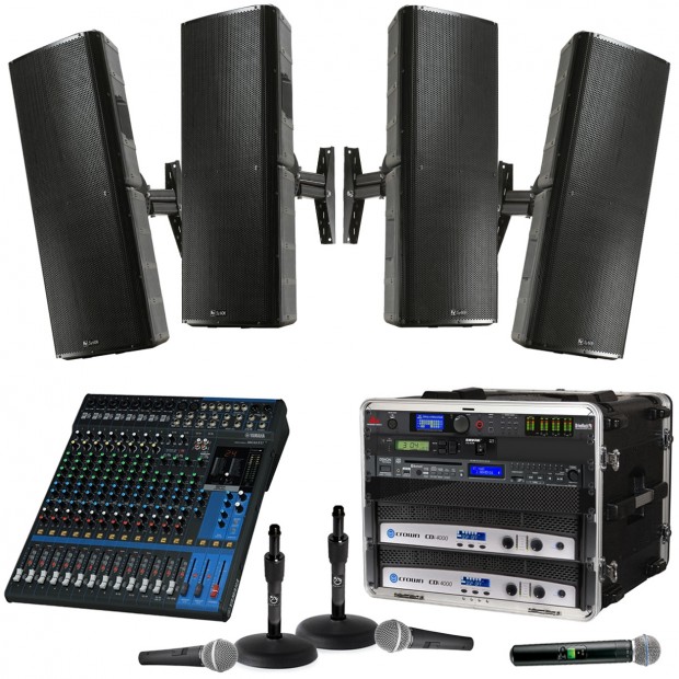Public Address Sound System with 4 Electro-Voice Indoor Outdoor Speakers, 2 Crown Power Amplifiers and Bluetooth (Discontinued Components)