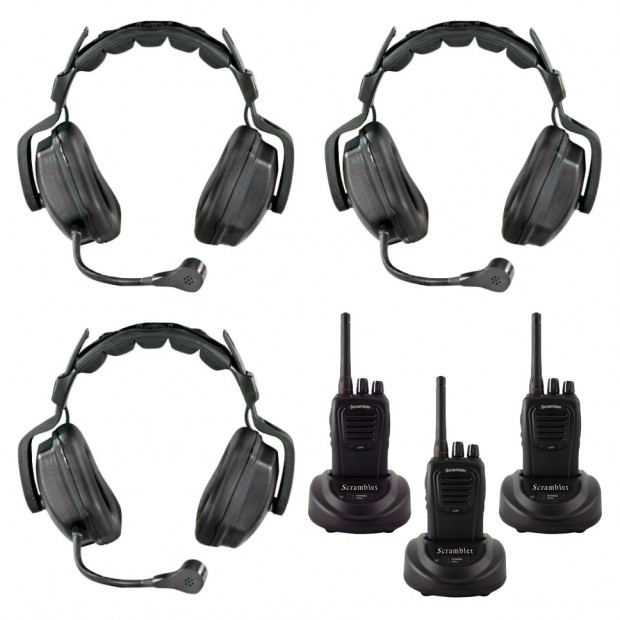 Eartec Scrambler 3-User SC-1000 2-Way Radio System with Ultra Double Shell Mount PTT Headsets (Discontinued)