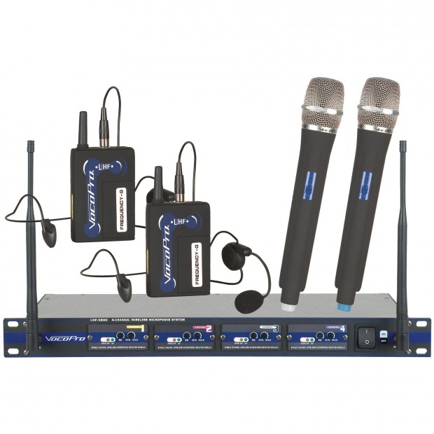 VocoPro UHF-5800-HB 4-Channel UHF Wireless Microphone System with 2 Handheld and 2 Headset Microphones (Discontinued)