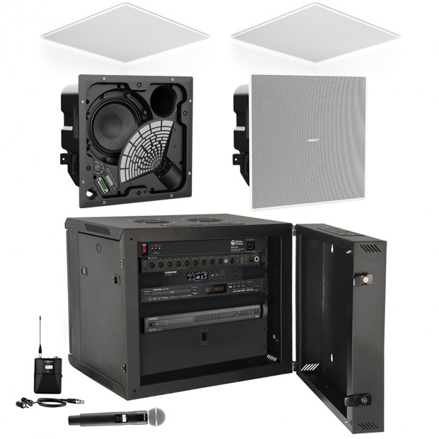 Audio Video Flex Presentation Sound System with 4 Bose EdgeMax EM90 Premium In-Ceiling Loudspeakers and Shure Combo Wireless Microphone System (Discontinued Components)