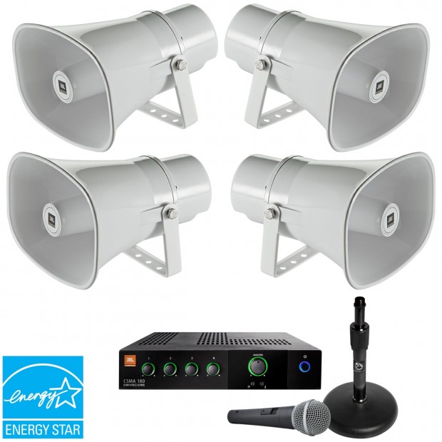 Indoor Outdoor Rated Industrial PA Sound System for Warehouses, Loading Docks and Parking Areas (ENERGY STAR Certified)