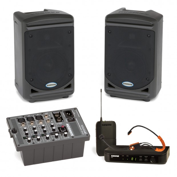 Portable Fitness Sound System with Samson Expedition XP150 and Shure Wireless Microphone System (Discontinued)