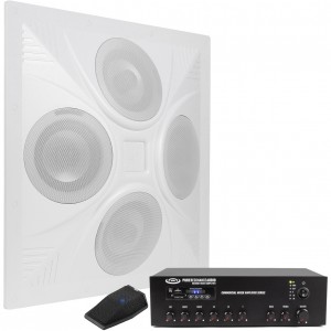 Conference Room Sound System with SD4 Ceiling Speaker Array, MA30BT Bluetooth Mixer Amplifier and Web Conferencing Microphone