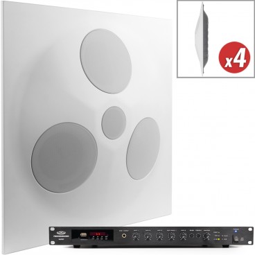 Auditorium Sound System with 4 SD5 SuperDispersion Ceiling Speaker Arrays and RMA350BT 350W Rack Mount Bluetooth Mixer Amplifier