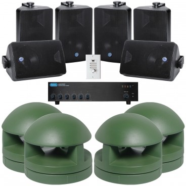 Outdoor Commercial Sound System with 8 In-Ground Speakers and 6 Weather-Proof Surface Mount Speakers