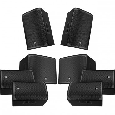 Professional Loudspeaker Package with 2 Electro-Voice EKX-15 Loudspeakers, 4 EKX-12 Stage Monitors and 2 EKX-18S Subwoofers (Crowds up to 500)