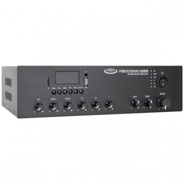 Pure Resonance Audio MA120BT 7-Channel 120W Commercial Mixer Amplifier with Bluetooth 70V 100V 4 or 8 Ohm Outputs