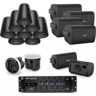 Multi-Zone Background Music Restaurant Sound System with Bose FreeSpace FS Speakers up to 10,000 SF (Up to 4 Zones)