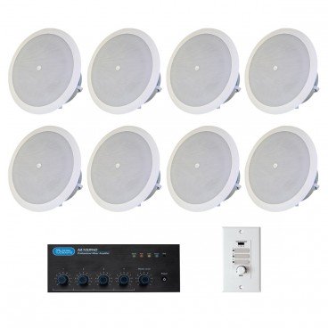 Bar and Restaurant Sound System with 8 Atlas Sound FAP42T In-Ceiling Speakers and Mixer Amplifier