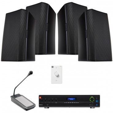 Retail Sound System with 8 QSC AcousticDesign Wall Mount Speakers, Bluetooth-Enabled Mixer Amplifier and Paging Microphone