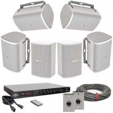 Restaurant and Retail Store Sound System with 6 Bose DesignMax Surface Mount Speakers and 240W Bluetooth Mixer Amplifier
