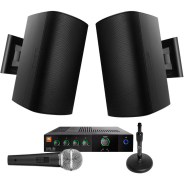 Small Ball Field Sound System with 2 Biamp Surface Mount Loudspeakers and JBL GreenEdge Mixer Amplifier