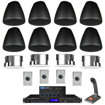 Warehouse and Modular Office PA Sound System with 8 SoundTube Pendant Speakers, 4 SoundTube In-Ceiling Speakers and Bluetooth