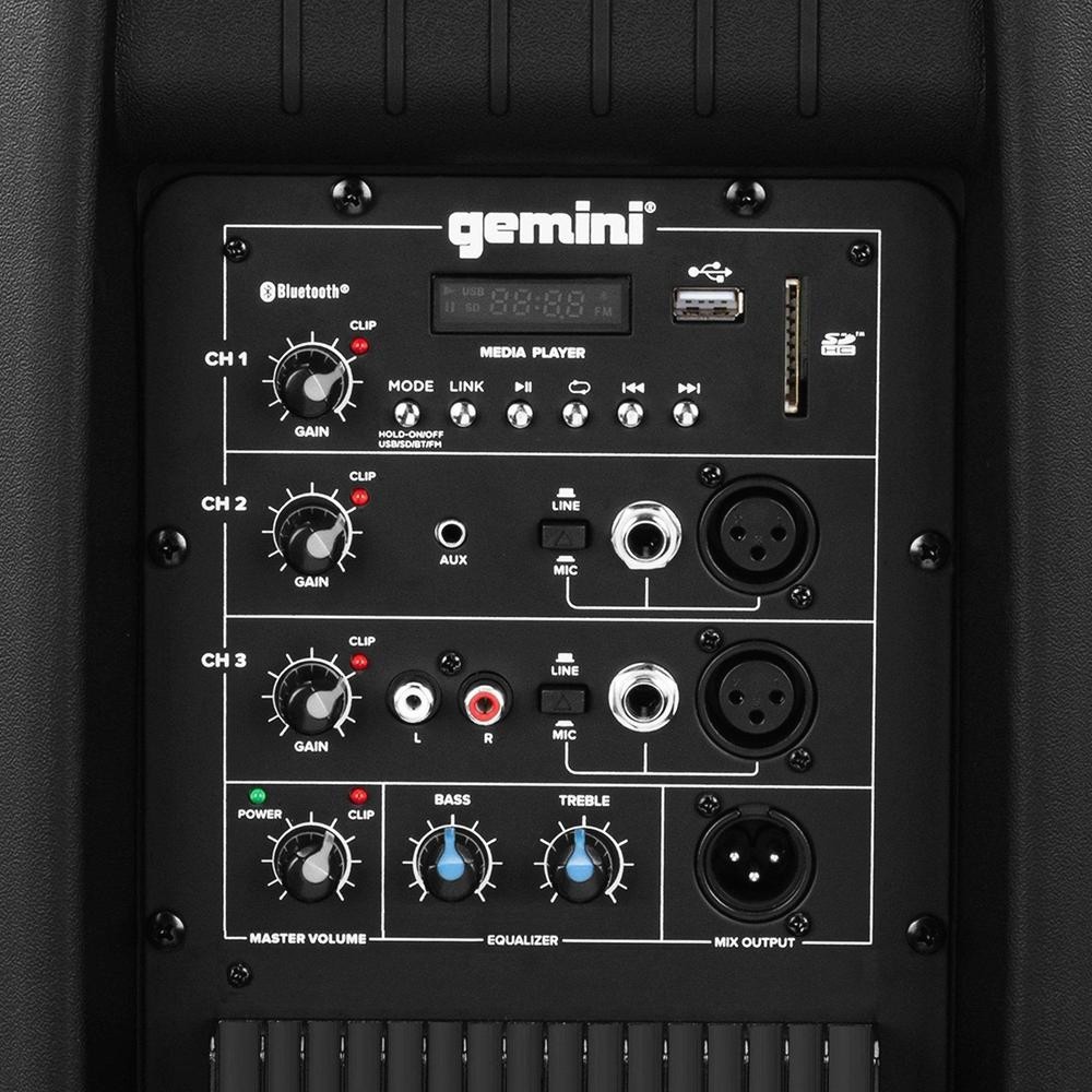 Back of Gemini AS-2115BT 15" 2000W Active Bluetooth Loudspeaker